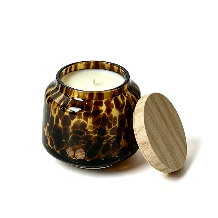 Blood Orange & Cedarwood Art Glass Jar Candle, Zesty Citrus Warm Woody Scent with Wooden Lid