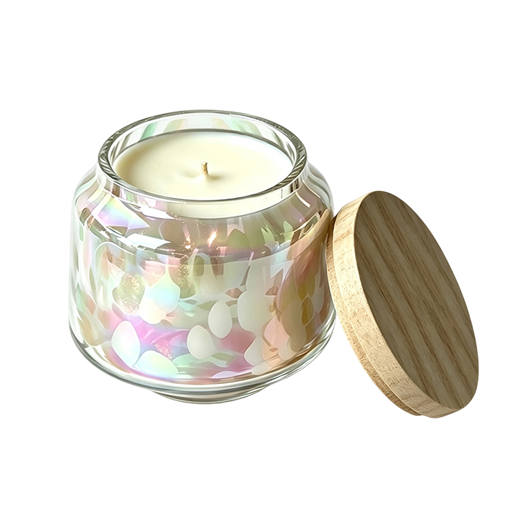 Juicy Blackcurrant, Raspberry Leaf & Soft Violet Powder Candle, Decorative Art Glass Candle Jar with Wood Lid