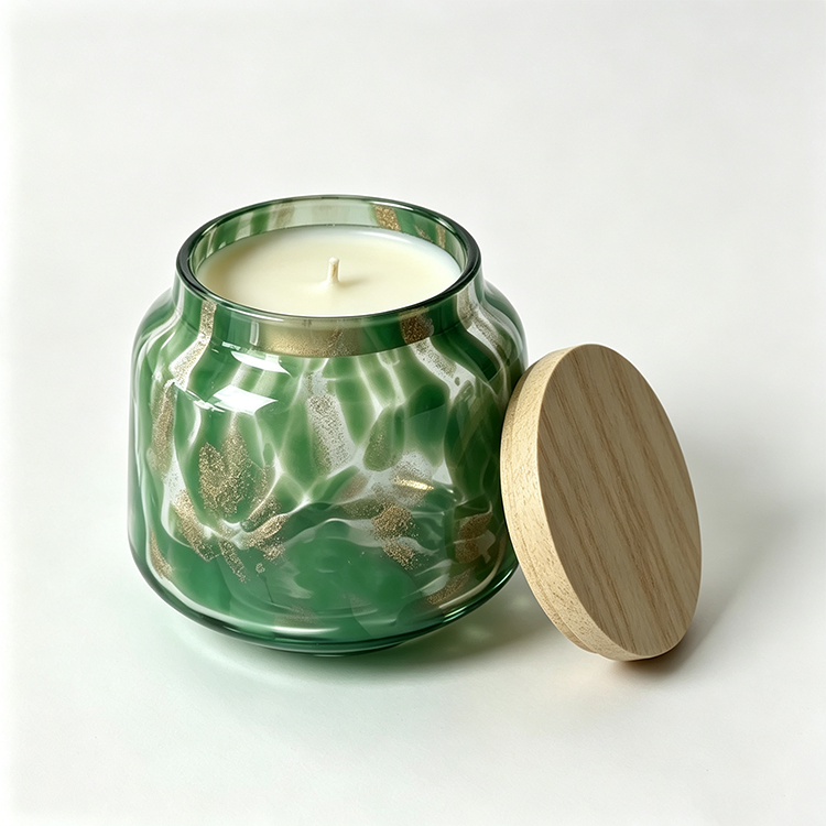 Juicy Blackcurrant, Raspberry Leaf & Soft Violet Powder Candle, Decorative Art Glass Candle Jar with Wood Lid