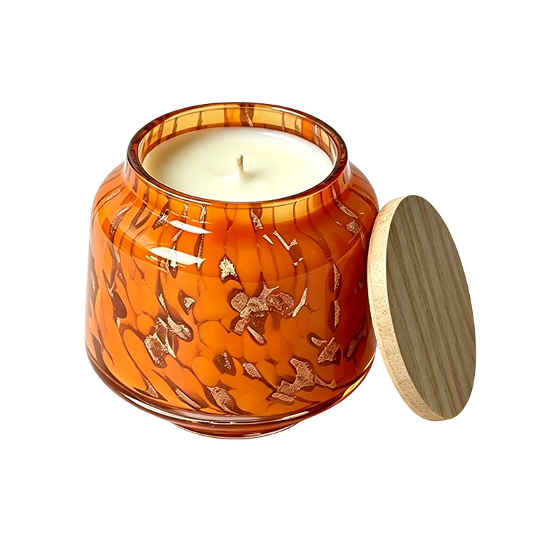 Tangy Lime, Smoked Nectar & Bitter-Sweet Cacao Candle, Marbled Green‑Gold Glass Vessel