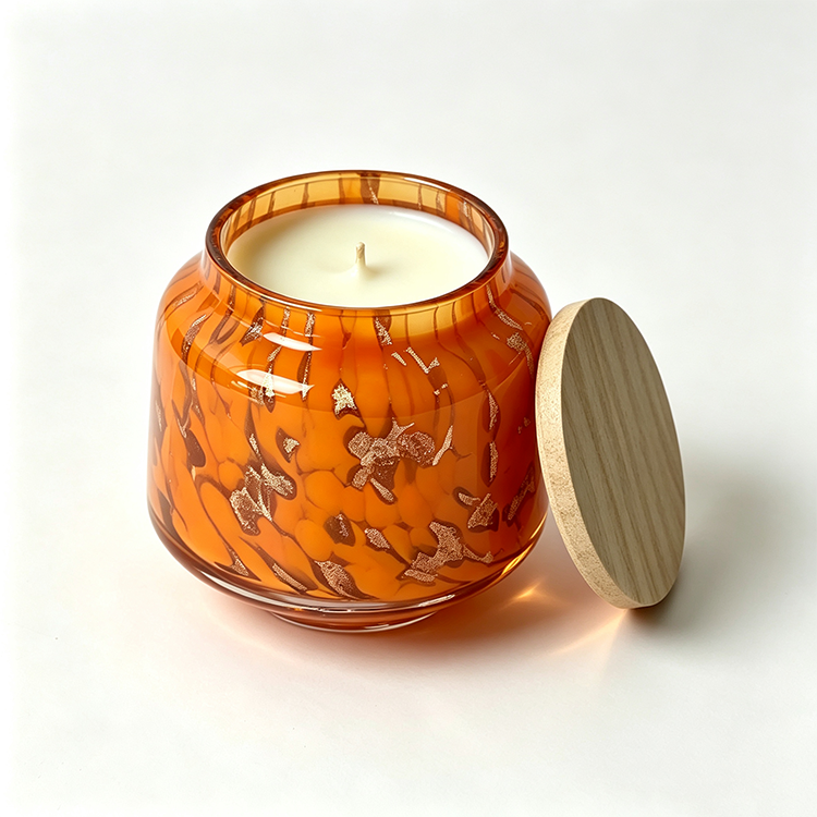 Juicy Blackcurrant, Raspberry Leaf & Soft Violet Powder Candle, Decorative Art Glass Candle Jar with Wood Lid