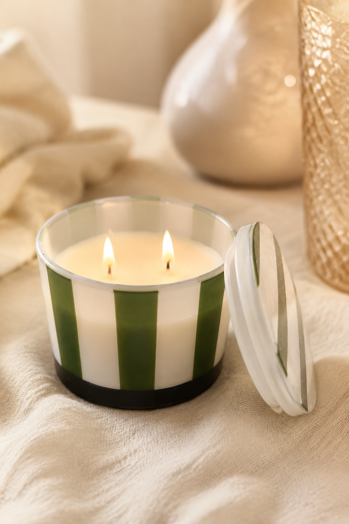 Cedarwood Noir Soy Candle Wax Striped Covered Jar
