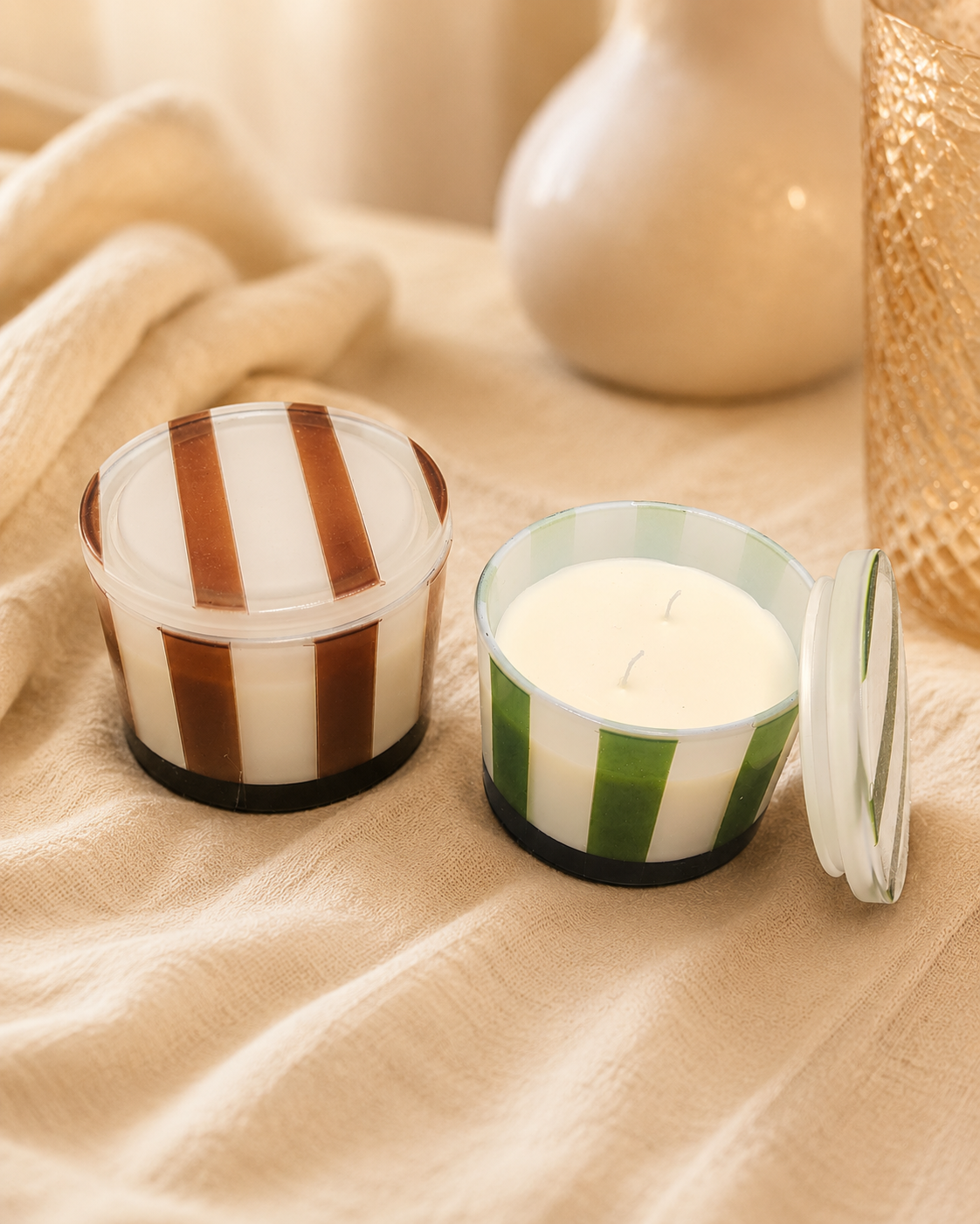 Cedarwood Noir Soy Candle Wax Striped Covered Jar