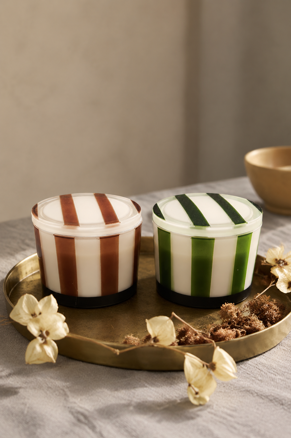 Cedarwood Noir Soy Candle Wax Striped Covered Jar